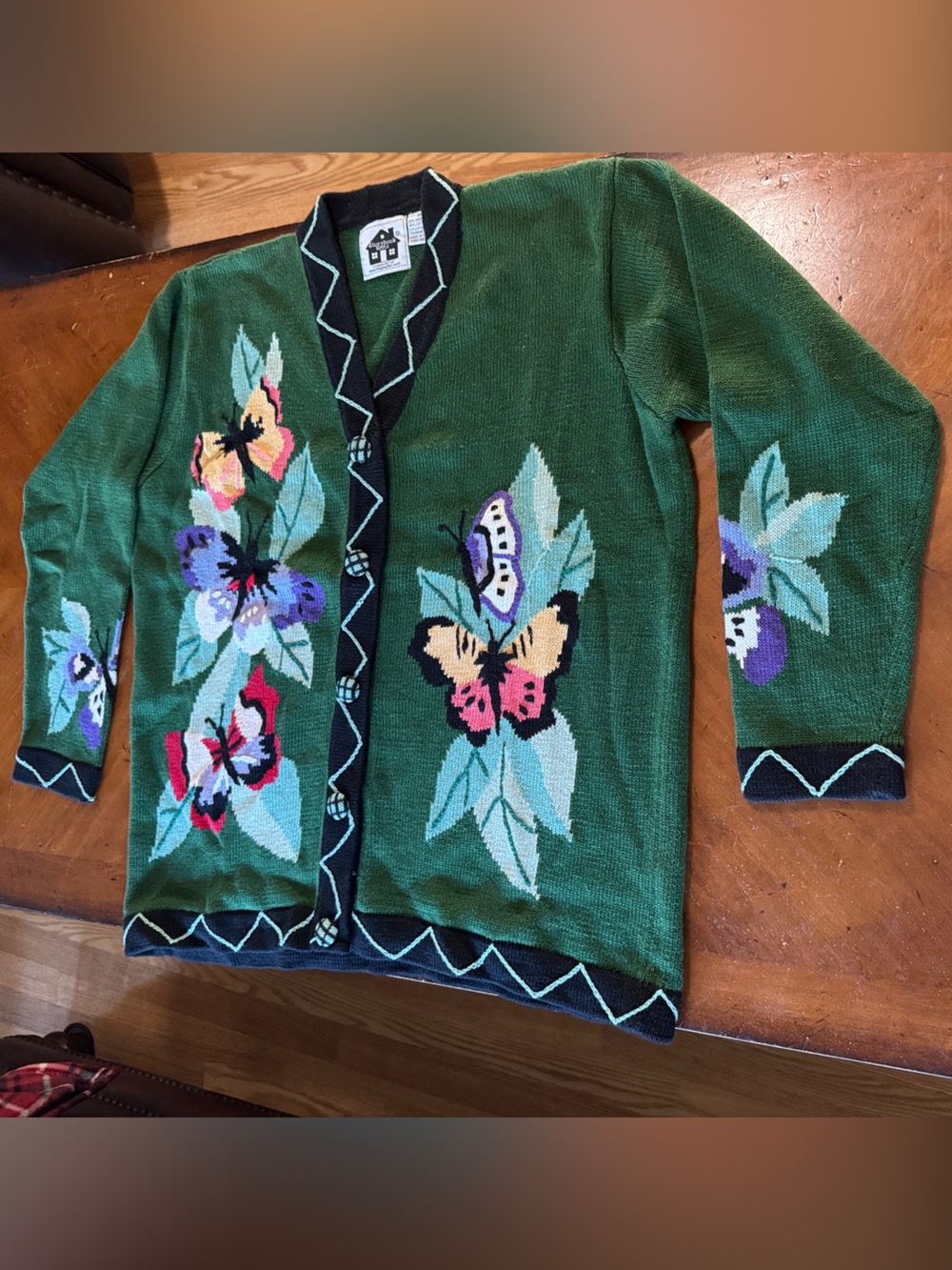 Storybook Knits Green Floral Butterfly Cardigan